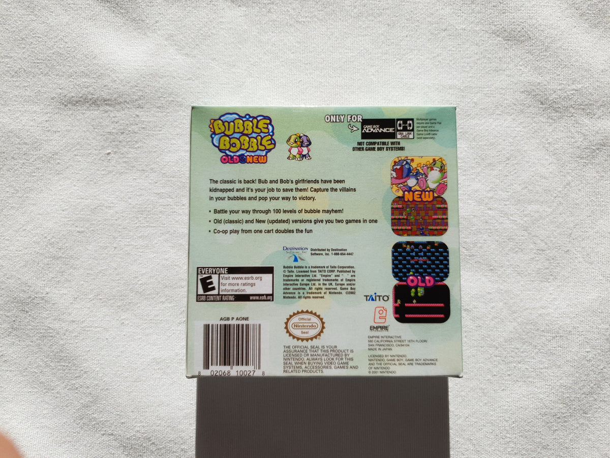 Bubble Bobble Old And New Gameboy Advance GBA Reproduction Box And
