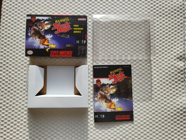 Bassins Black Bass SNES Super NES Reproduction Box With Manual - Top Quality Print And Material