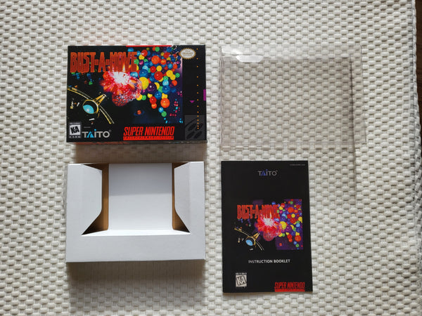 Bust A Move Puzzle Bobble SNES Super NES Reproduction Box With Manual - Top Quality Print And Material