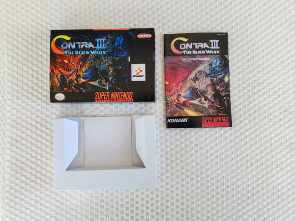 Contra 3 The Alien Wars Super Probotector SNES Reproduction Box With Manual - Top Quality Print And Material