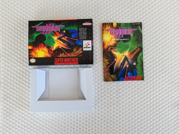 Gradius 3 SNES Reproduction Box With Manual - Top Quality Print And Material