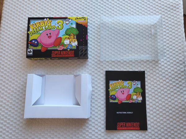 Kirbys Dream Land 3 SNES Reproduction Box With Manual - Top Quality Print And Material