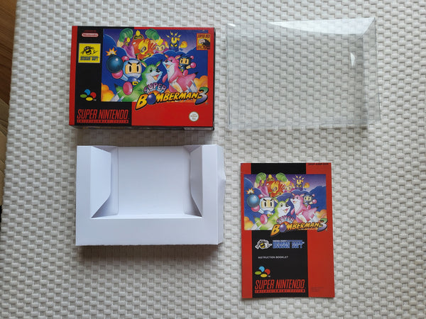 Super Bomberman 3 SNES Reproduction Box With Manual - Top Quality Print And Material