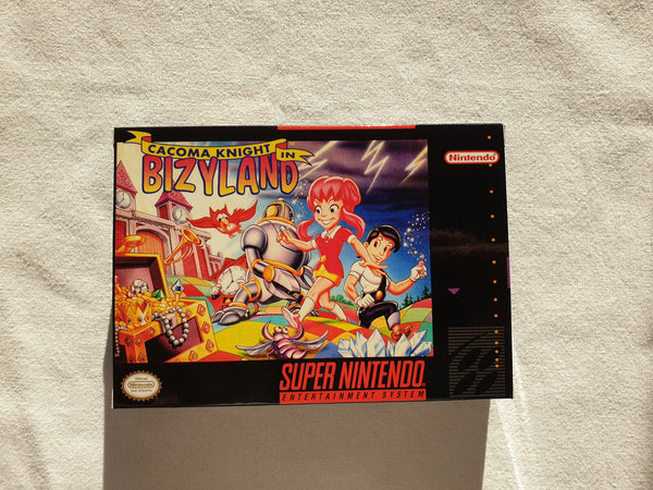 Cacoma Knight In Bizyland SNES Super NES Reproduction Box With Manual - Top Quality Print And Material