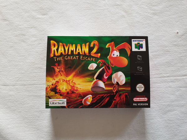 Rayman 2 The Great Escape N64 Reproduction Box With Manual - Top Quality Print And Material